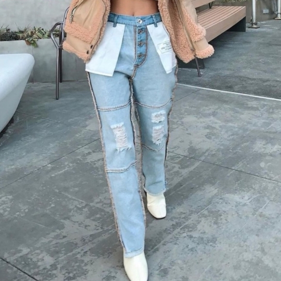 NWT Maniere De Voir Womens Inside Out Jeans Retro Distressed Size 12 - Picture 11 of 16